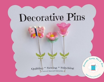 Butterfly Sewing Pins - Decorative Sewing Pins - Butterfly Pin - Handmade Pins - Sewing Pins - Tulip Flower Sewing Pin