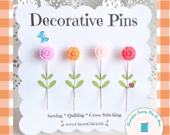 Carnation floral sewing Pins - Decorative Sewing Pins - Pretty Pins - Gift for Quilters - Sewing Gifts - Quilt Retreat Gifts - Counting Pins