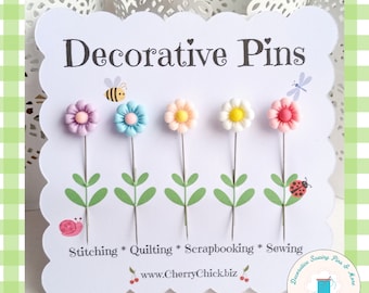 Decorative Sewing Pins - Flower Sewing Pins - Handmade Pins - Pretty Pins