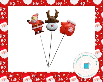 Christmas Sewing Pins - Holiday Sewing Pins - Reindeer Sewing Pins - Santa Claus Sewing Pins - Red Mitten sewing Pins - Counting pins