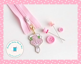 Pink Roses zipper charm pair - Roses zipper pull pair - Roses Planner Charms - Rose Charm - Floral Charm - Flower zipper pull