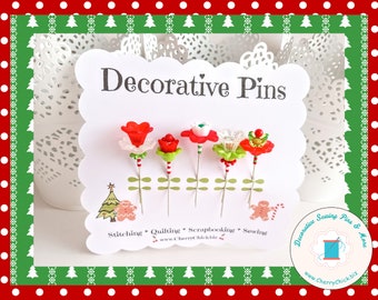 Christmas Sewing Pins - Decorative Sewing Pins - Holiday Sewing Pins - Pretty Pins -  Sewing Gifts - Bulletin Board Pins - Gift for Quilters