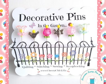 Decorative Sewing Pins - Sewing Pins - Quilting Pins - Flower Pins - Sewing gifts - Quilter gifts - Bulletin Board Pin - Push Pin