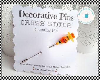 Halloween Counting Pin - Crossstitch Pin - Jack o' Lantern Pin - Gift for Cross Stitchers - Decorative Pin - Marking Pin - Pumpkin Pin Pin