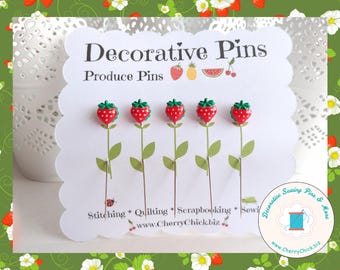 Strawberry Sewing Pins - Strawberry Counting Pin - Gift for Quilter - Decorative Pins - Pins - Quilting Pins -  Cross Stitch Counting Pin