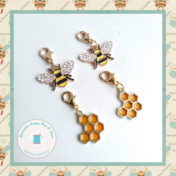 Bee zipper charm pair - Honeycomb zipper pull pair - Bee Planner Charm - Honeycomb Planner Charm - Bee Charms - Gift for quilter