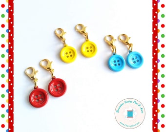 Button zipper charm pair - Button zipper pull pair - Button Planner Charms - Red Button Charms - Yellow Button Charms - Gifts for quilters