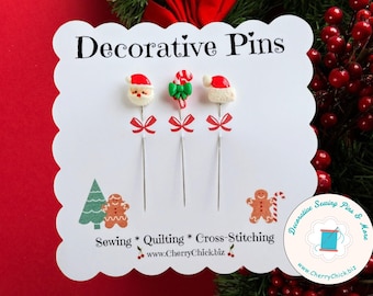 Christmas Sewing Pins - Santa Claus Sewing Pin - Counting Pins - Candy Cane Sewing Pins - Decorative Sewing Pin - Quilt Retreat Favors