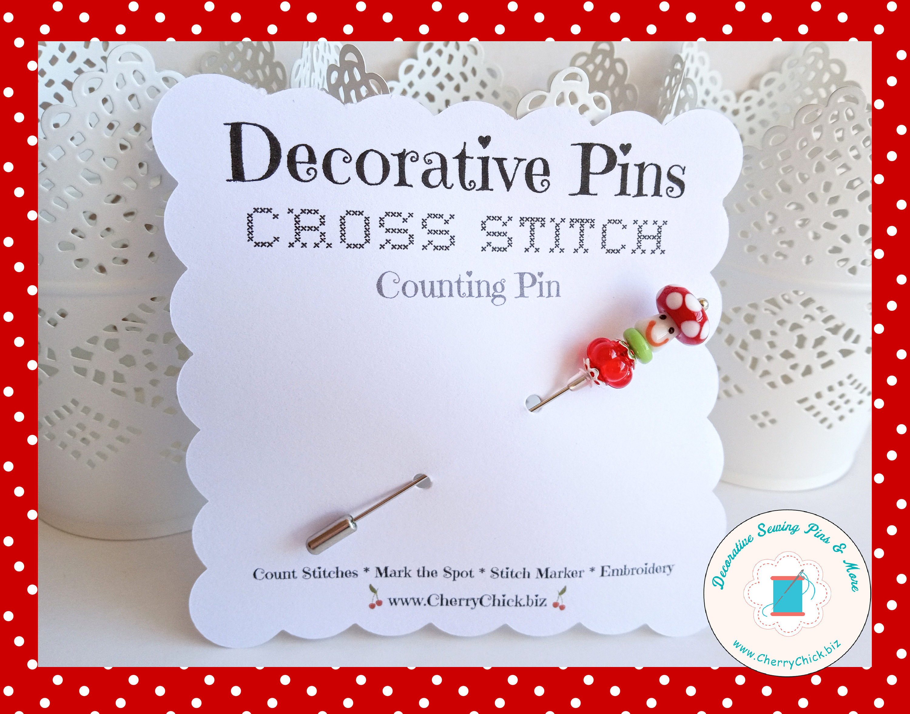 Mushroom Counting Pin Crossstitch Pins Toadstool Pin Gift for