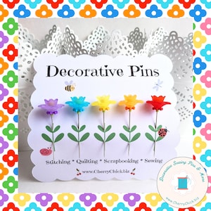 Sewing Pins - Flower Pins - Gift for Quilters - Decorative Sewing Pins - Pretty Pins - Scrapbooking Pins - Quilting Pins -  Pincushion Pins
