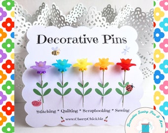 Sewing Pins - Flower Pins - Gift for Quilters - Decorative Sewing Pins - Pretty Pins - Scrapbooking Pins - Quilting Pins -  Pincushion Pins