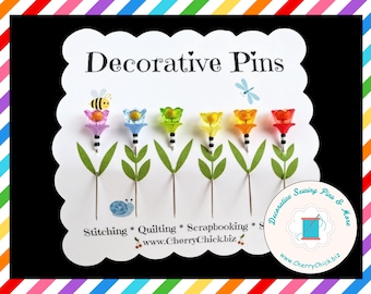 Decorative Sewing Pins - Sewing Pins - Sewing Gift - Rainbow Sewing Pins - Flower Sewing Pins - Gift for Quilters - Counting Pins