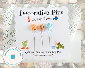 Under the Sea Sewing Pin - Decorative Sewing Pins - Ocean theme Pin - Gift for Quilters - Sewing Gifts - Counting Pins - Stingray Sewing Pin