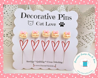 Cat Sewing Pins - Decorative Sewing Pins - Cat Pins - Handmade Pins - Kitty Sewing Pins - Cats - Gifts for Quilters - Quilt Retreat Gifts