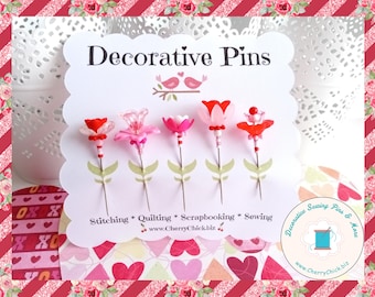 Valentine Sewing Pin - Flower Pin - Gift for Quilter - Decorative Sewing Pin - Pretty Pin - Valentine Pins - Quilting Pins -  Pincushion Pin