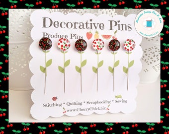 Cherry Sewing Pins - Decorative Sewing Pins - Cherries Sewing Pins - Handmade Pins - Cherry Pins - Produce Pins