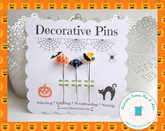 Decorative Halloween Pins - Pumpkin Pin - Decorative Sewing Pins - Summerween - Autumn Pins - Gift for Quilters - Bat Pins - Counting Pin