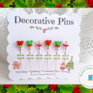 Christmas Sewing Pins - Decorative Sewing Pins - Holiday Sewing Pins - Pretty Pins -  Sewing Gifts - Bulletin Board Pin - Gift for Quilters