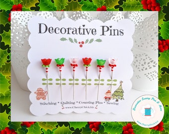 Christmas Sewing Pins - Decorative Sewing Pins - Holiday Sewing Pins - Pretty Pins -  Sewing Gifts - Bulletin Board Pin - Gift for Quilters