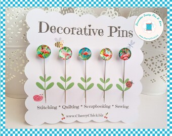 Flamingo Sewing Pins - Decorative Sewing Pins - Flamingo Pins - Handmade Pins - Flamingos Sewing Pins - Flamingos - Tropical Sewing Pins
