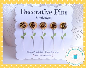 Sunflower Decorative Sewing Pins - Counting Pins - Flower Pins - Pin Toppers - Gifts for Quilters - Quilt Retreat Gifts - Sunflower Pins