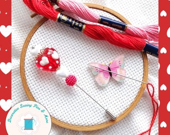 Valentine Counting Pin - Heart Counting Pin - Gift for Cross Stitchers - Decorative Pin - Marking Pin - Heart lampwork - Pokey Tool
