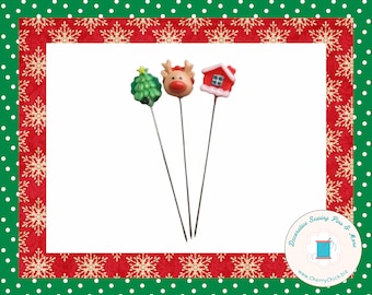 Christmas Sewing Pins - Decorative Sewing Pins - Holiday Sewing Pins - Christmas Tree Pin - Reindeer Pin - Santas House Pin - Quilter Gifts