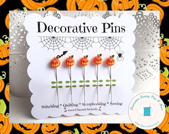 Halloween Sewing Pins - Decorative Sewing Pins - Fall Pins - Handmade Pins - Autumn Sewing Pins - Gifts for Quilters - Pumpkin Sewing Pins