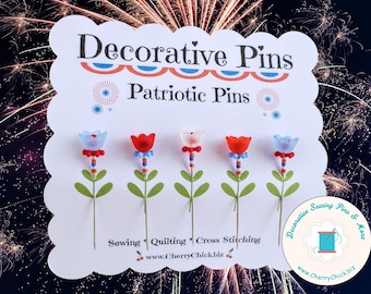 Patriotic Sewing Pins - Red, White, Blue Sewing Pins - Decorative Sewing Pins