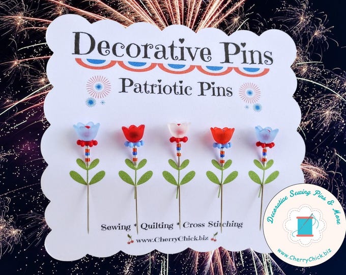 Featured listing image: Patriotic Sewing Pins - Red, White, Blue Sewing Pins - Decorative Sewing Pins