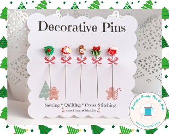 Christmas Sewing Pins - Decorative Sewing Pins - Holiday Sewing Pins - Handmade Pins - Christmas Pins - Santa Pins - Snowman Sewing Pins