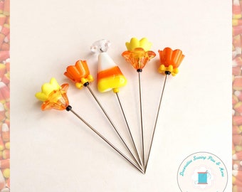 Decorative Halloween Pins - Candy Corn Pins - Decorative Sewing Pins - Quilting Pins - Autumn Pins - Gift for Quilters - Fall Sewing Pins