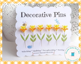 New Daffodil Sewing Pins - Decorative Sewing Pins - Garden Pins - Push Pins - Scrapbooking Pin - Bulletin Board Pin - Gift for Quilters