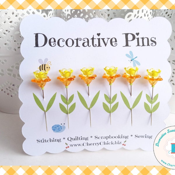 New Daffodil Sewing Pins - Decorative Sewing Pins - Garden Pins - Push Pins - Scrapbooking Pin - Bulletin Board Pin - Gift for Quilters