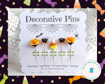 Decorative Halloween Pins - Candy Corn Pins - Decorative Sewing Pins - Quilting Pins - Autumn Pins - Gift for Quilters - Fall Pins