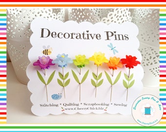 Sewing Pins - Flower Pins - Gift for Quilters - Decorative Sewing Pins - Pretty Pins - Scrapbooking Pins - Quilting Pins -  Pincushion Pins