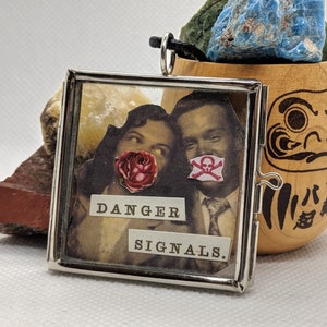 Danger Signals Glass Locket Collage Necklace