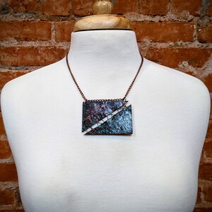 Hammered Copper Two Part Rectangular Pendant with Copper Sewing