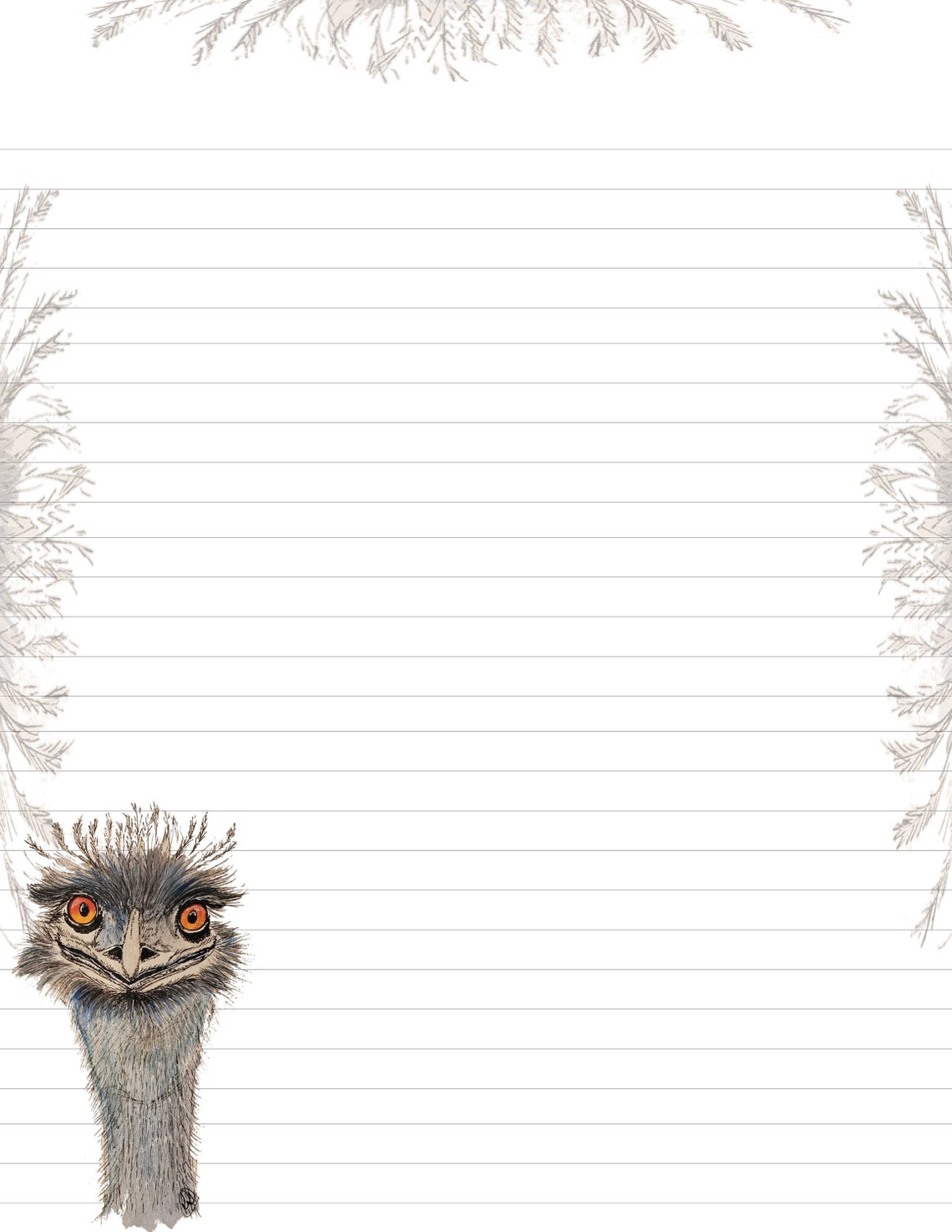 Emu Writing Emu, Letter Writing, Printable, Lined Paper, Letter Writing, JW - Etsy