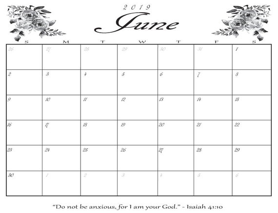 printable download 2019 june calendar 2019 years text jw etsy