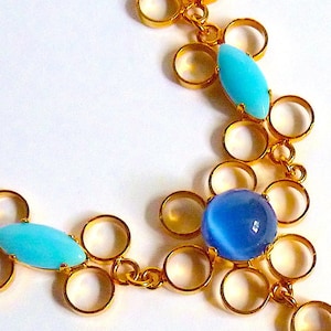 POGGI PARIS ketting met blauwe stenen, vintage Franse sieraden uit de jaren 80, cadeau voor haar