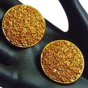 Vintage Yves Saint Laurent Clip On Earrings, YSL XXL Gold Tone Metal Earrings