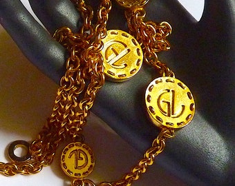 Vintage GUY LAROCHE Necklace, Very Long Vintage Logo Necklace, Vintage Chain Necklace, French Haute Couture Jewelry, Gift for Her
