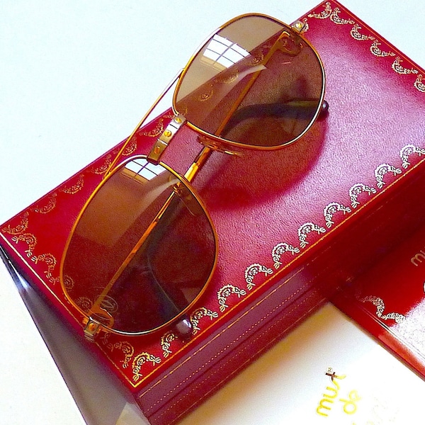 CARTIER SANTOS Lunettes de Soleil Etat Neuf Avec Packaging d'Origine, CARTIER Paris, Cadeau pour Elle, Cadeau pour Lui