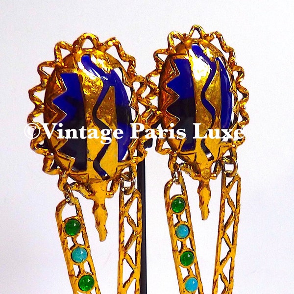 Vintage CLAIRE DEVE PARIS Long Earring Pendants, 80's French Haute Couture, Gift for Her