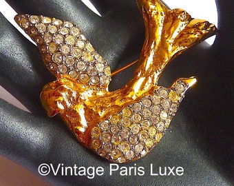 Vintage YSL Yves Saint Laurent Brooch Pin, Bird Motif Dove Brooch  