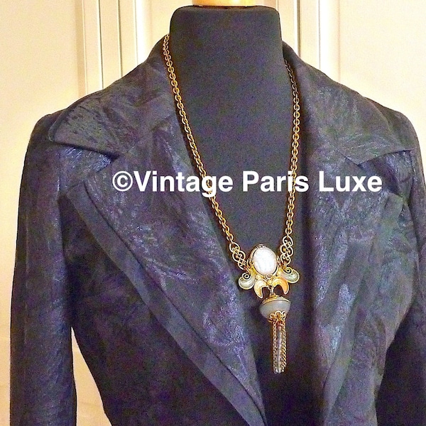 Long Collier CHORANGE PARIS Vintage avec Pendentif Scarabée en Bakélite, Bijoux Haute Couture Vintage, Cadeau pour Elle