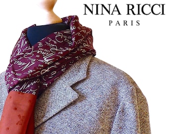 NINA RICCI PARIS Scarf, Vintage Silk Scarf, Chic Reversible Brown Silk Scarf, French Haute Couture, Gift for Her