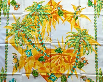CARTIER PARIS Silk Scarf "Tropical Island", Must de Cartier, French Designer Scarf, Vintage Cartier, Valentine's Gift for Her