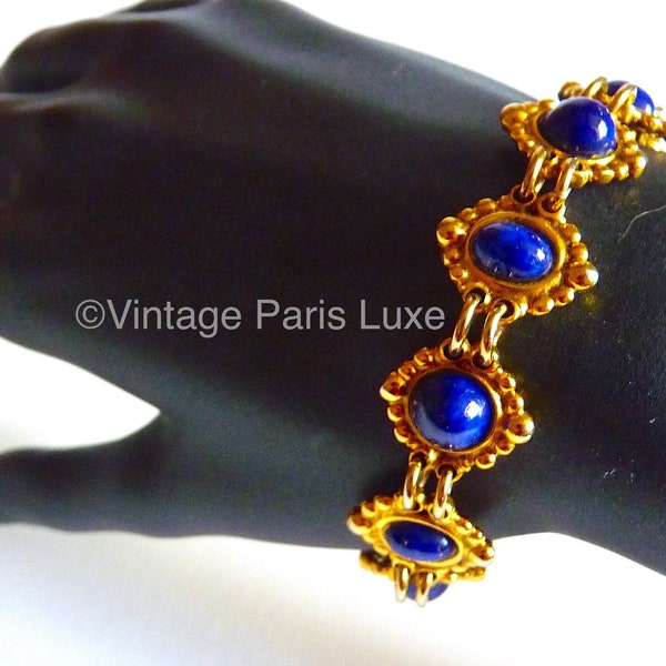 ABBEY ROAD PARIS Lapis Poured Glass Bracelet, Vintage French Costume Jewelry, Gift for Her